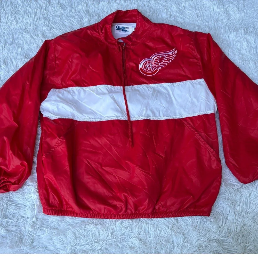 Vintage Chalk Line Detroit Red Wings Windbreaker Jacket Mens Large USA